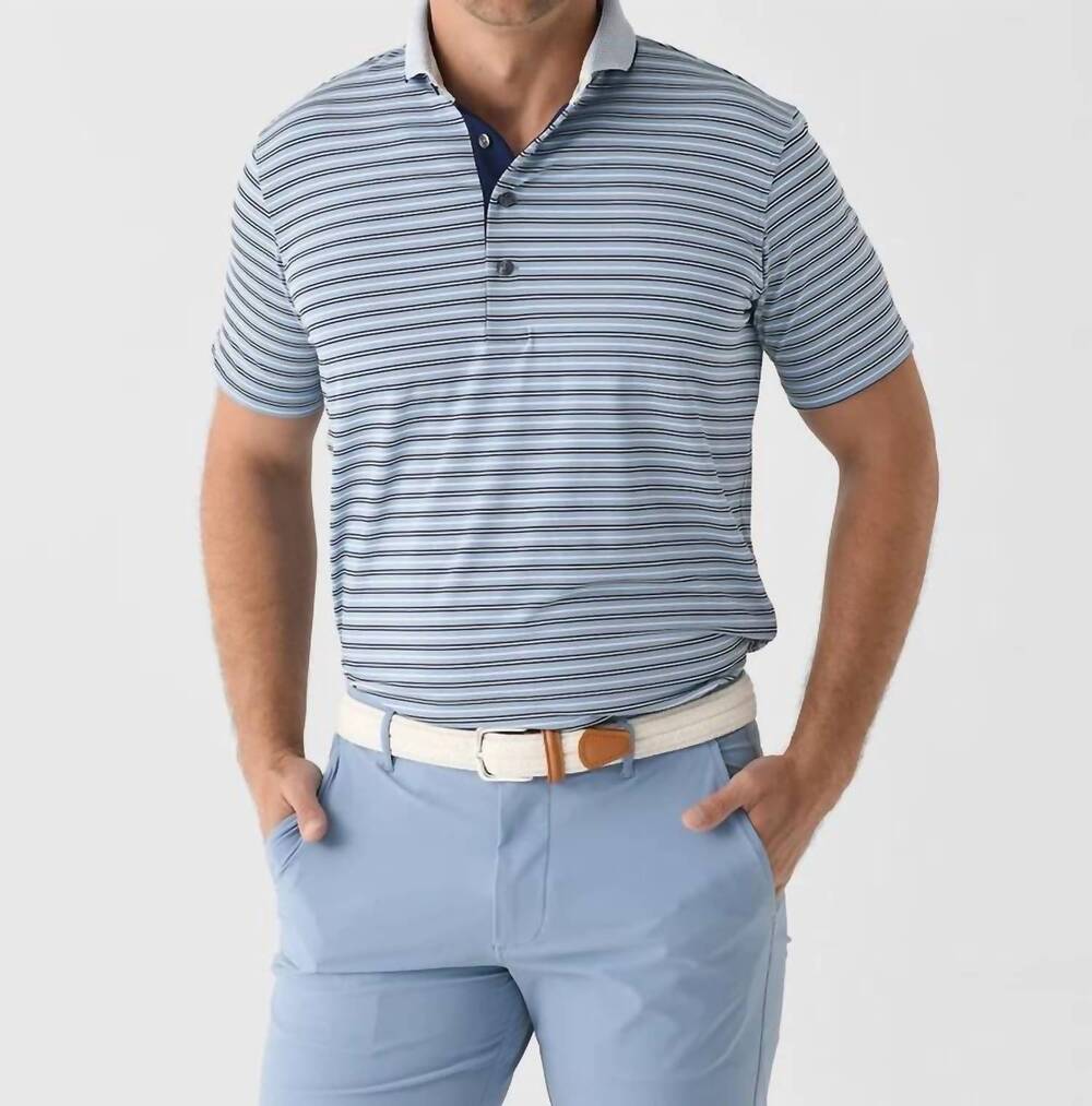NEW GREYSON CLOTHIERS moab polo in bonneville/ maltese blue stripe